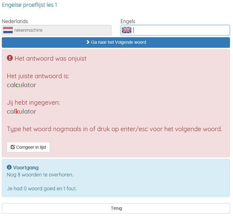 foutweergave bij leerwoordjes